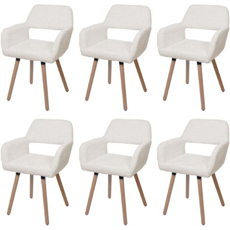 [NEUWERTIG] 6er-Set Esszimmerstuhl HHG-867 II, Küchenstuhl Polsterstuhl, Holz Stoff/Textil Chenille (465g/m²) MVG creme