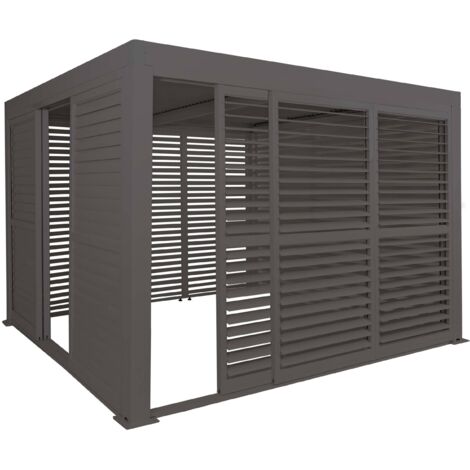 [NEUWERTIG] Alu Pergola HHG-408, Pavillon Terrassenüberdachung, 6x Lamellenpaneel 6x Schiebetüren, 11cm-Gestell, 3x3m anthrazit