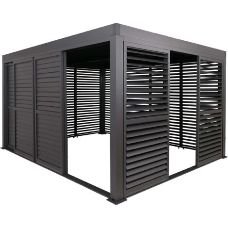 [NEUWERTIG] Alu Pergola HHG-995, Pavillon Terrassenüberdachung, 7x Lamellenpaneel 7x Schiebetüren, 11cm-Gestell, 3x4m anthrazit