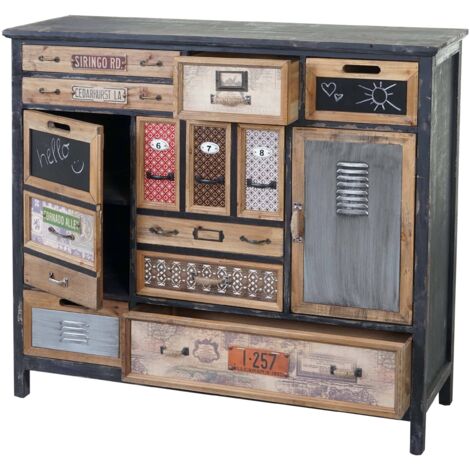 [NEUWERTIG] Apotheker-Schrank HHG-021, Kommode, Tanne Holz massiv Vintage Shabby-Look 100x110x32cm