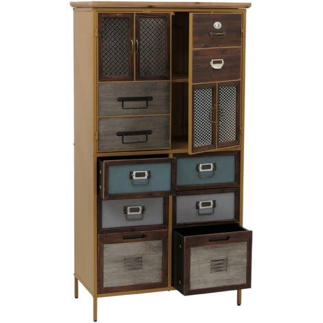 [NEUWERTIG] Apothekerkommode HHG-311, Schrank Highboard Schubladen, Vintage Shabby-Look 136x73x35cm, blau Metalloptik