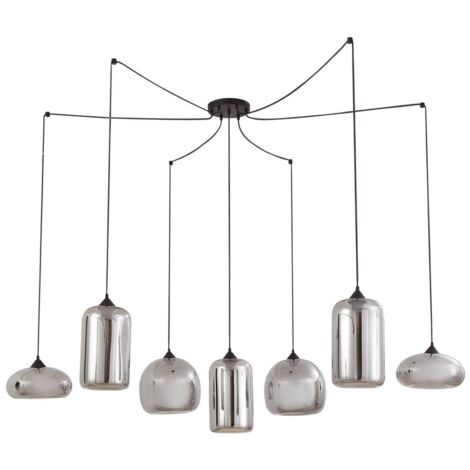 [NEUWERTIG] B-Ware Lindby Hängeleuchte Marla Hängelampe Deckenlampe 7-flammig Glas rauchgrau 128cm