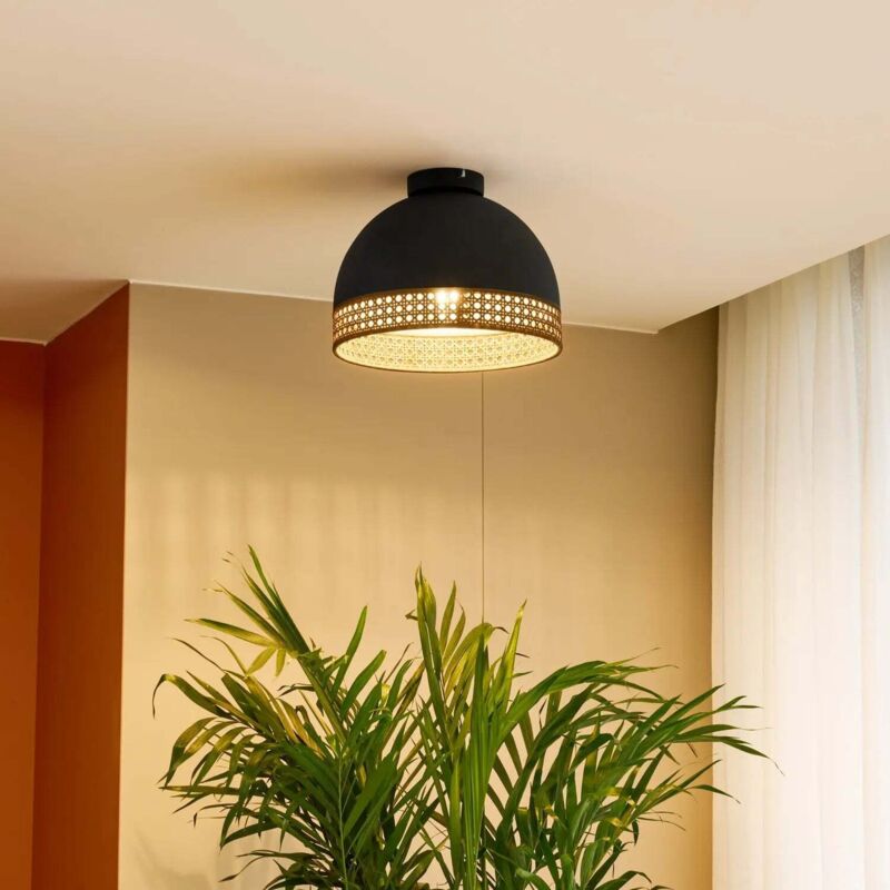 [NEUWERTIG] B-Ware Lindby Lonnaris Deckenlampe Lampe Rattanleuchte Schwarz Braun Rattan Eisen E27