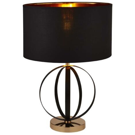 [NEUWERTIG] B-Ware Searchlight Tischleuchte Lampe Orbit Schwarz Gold Textil Höhe 58,5 Cm Leuchte