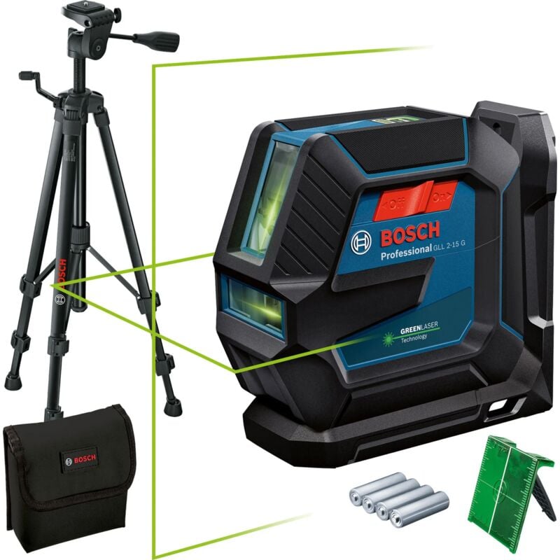 Image of Bosch - neuwertig] Linienlaser Messwerkzeug Lasergerät Gll 2 15 g Grün Baustativ Set B-Ware