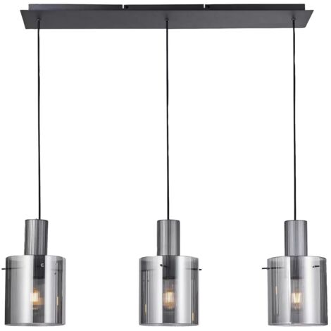 [NEUWERTIG] Brilliant Hängelampe Riffelini Länge 98 Cm Rauchgrau Schwarz Hängeleuchte Lampe B-Ware