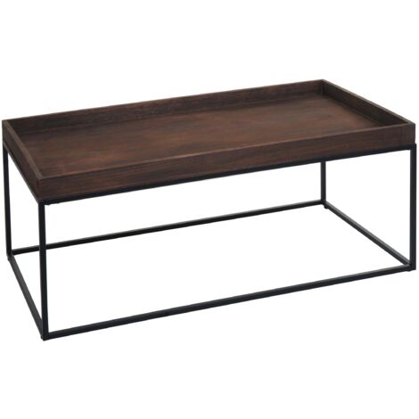 [NEUWERTIG] Couchtisch HHG-866, Kaffeetisch Beistelltisch Tisch, Holz massiv Metall 46x110x60cm dunkelbraun