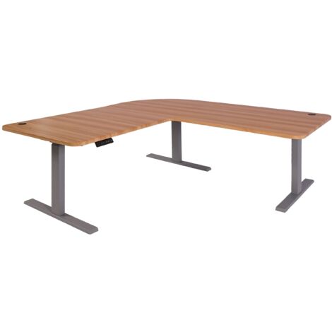 [NEUWERTIG] Eck-Schreibtisch HHG-772, Bürotisch Computertisch elektrisch höhenverstellbar 178x178cm 84kg MVG eiche, grau