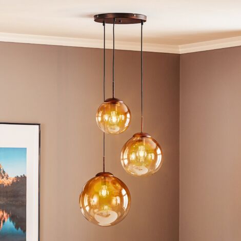 [NEUWERTIG] Globo Glas Hängeleuchte Varus Hängeleuchte Lampe Leuchte Amber 3 Flmg E27 ø 51cm B-Ware