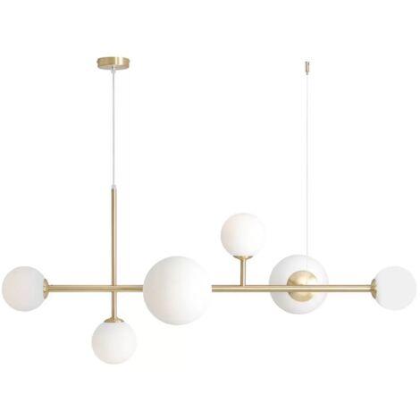 [NEUWERTIG] Hängeleuchte Joel Hängelampe Deckenlampe Deckenlicht Led Messing/Weiß 6 Flammig B-Ware