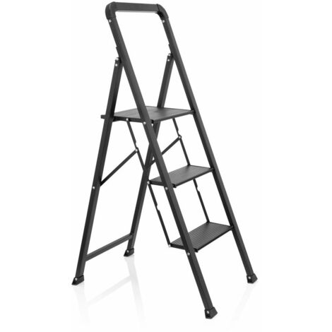[NEUWERTIG] Hjh Office Klappleiter Solid W6 Stahl Aluminium Schwarz Mit Griff B-Ware