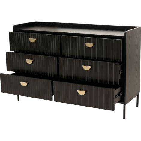 [NEUWERTIG] Kommode HHG-634, Highboard Schrank, 6 Schubladen Melamin MDF 80x120x44cm Holzoptik schwarz