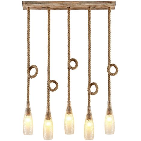 [NEUWERTIG] Lindby Relia Hängeleuchte Hängeleuchte Lampe Glasschirm 5 Flammig E27 Holz Hell B-Ware