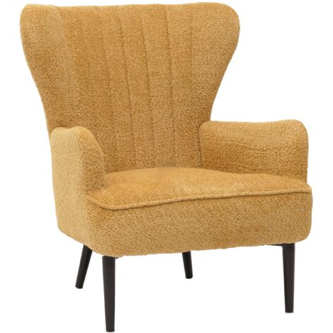 [NEUWERTIG] Lounge-Sessel HHG-060, Cocktail-/Ohrensessel Polsterstuhl Retro Vintage Stoff Chenille (500g/m²) Öko-Tex gelb
