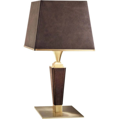 [NEUWERTIG] Masiero Tischleuchte Lampe Darshan Lederbezug Wohnzimmer Dunkelbraun Gold B-Ware