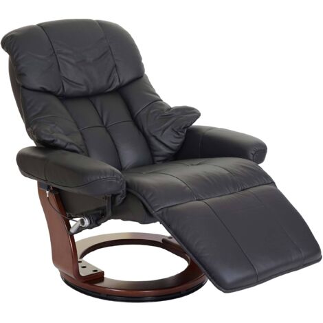 [NEUWERTIG] MCA Relaxsessel Windsor 2, Fernsehsessel Sessel, Echtleder 150kg belastbar schwarz, Walnuss-Optik