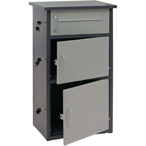 [NEUWERTIG] Paketkasten HHG-297, Paketbox Paketfach Paketstation Briefkasten 3 Fächer, Stahl 89x49x38cm dunkelgrau/hellgrau