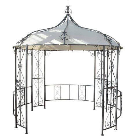 [NEUWERTIG] Pergola Cabrera, Rundpavillon Garten Pavillon, stabiles Stahl-Gestell, Ø 3m creme
