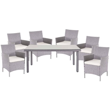 [NEUWERTIG] Poly-Rattan-Garnitur Hamar, Gartenmöbel Balkon-Set Sitzgarnitur grau, Kissen creme