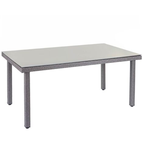 [NEUWERTIG] Poly-Rattan Gartentisch Chieti, Esstisch Tisch mit Glasplatte, 160x90x74cm grau