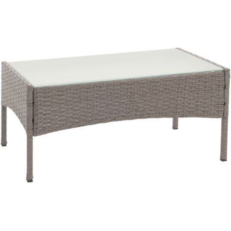 [NEUWERTIG] Poly-Rattan Gartentisch Hamar, Beistelltisch Tisch mit Glasplatte grau