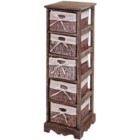 [NEUWERTIG] Regal Kommode mit 5 Korbschubladen 90x25x28cm, Shabby-Look, Vintage braun - brown