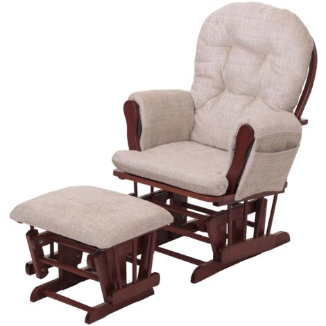 [NEUWERTIG] Relaxsessel HHG-009, Schaukelstuhl Schwingstuhl mit Hocker Stoff Chenille (465g/m²) Öko-Tex creme, Gestell dunkel