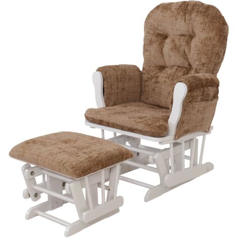 [NEUWERTIG] Relaxsessel HHG-009, Schaukelstuhl Schwingstuhl mit Hocker Stoff Chenille (465g/m²) Öko-Tex hellbraun, Gestell weiß