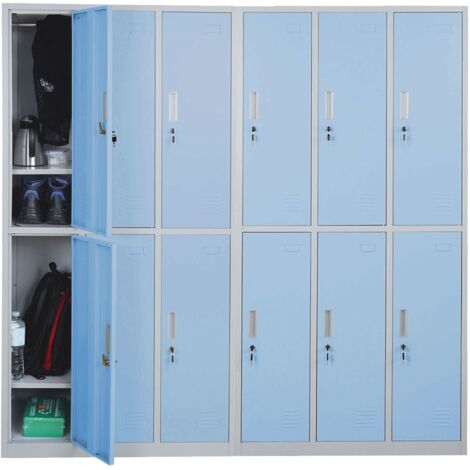 [NEUWERTIG] Schließfach Preston T829, Schließfachschrank Wertfachschrank Spind, Metall 12 Fächer blau