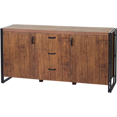 [NEUWERTIG] Sideboard HHG-040, Kommode Schrank, 3D-Struktur 2 Staufächer 80x160x40cm MVG-zertifiziert MDF Metall Wildeiche-Optik