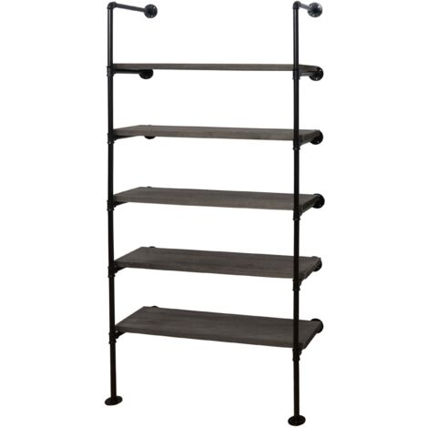 [NEUWERTIG] Standregal HHG-451, Wohnregal Bücherregal Ablageregal, Industriedesign Holz Metall, 165x80x28cm grau-braun