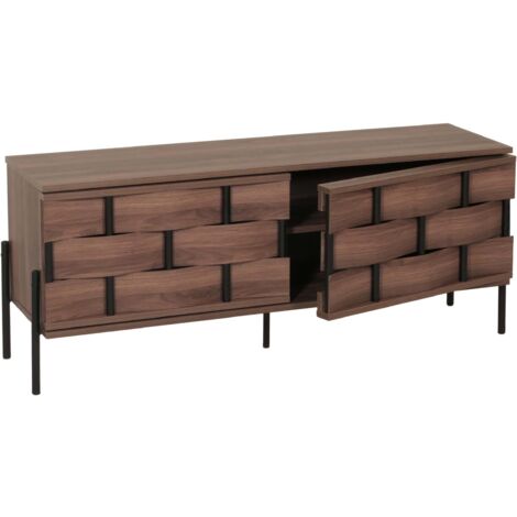 [NEUWERTIG] TV-Rack HHG-608, Fernsehtisch Lowboard TV-Schrank Kommode, Staufächer, 3D-Flecht-Design Push-to-open Türen 120cm, braun