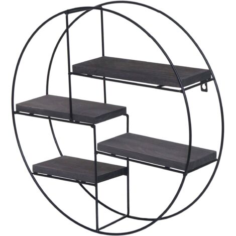 [NEUWERTIG] Wandregal HHG-612, Hängeregal Schweberegal Regal, 4 Regalböden Metall Massiv-Holz Industrial 45x45x11cm dunkelgrau