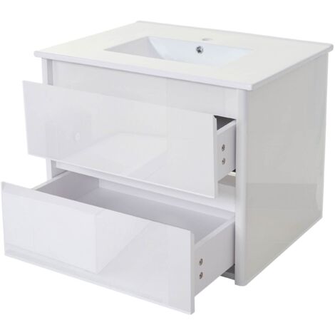 [NEUWERTIG] Waschbecken + Unterschrank HHG-627, Waschbecken Waschtisch Badezimmer, hochglanz 50x80cm weiß