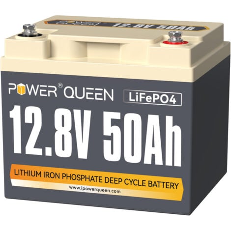 [NEUWERTIG]Power Queen 12V 50Ah Batterie Lithium LiFePO4 Akku, 4000-15000Zyklen, 10 Jahre Lebensdauer, Max.640 Wh Energie mit 50A BMS, Klasse A Zellen, perfekter Ersatz für Blei-Säure, SLA, AGM, GEL B