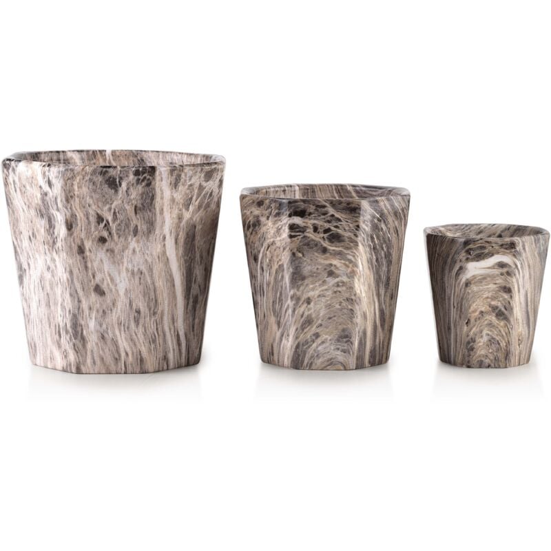 NEVA MARBRE ENSEMBLE DE 3 POTTS xL:16Xh14/L:12.5Xh12/M:8.5h9cm