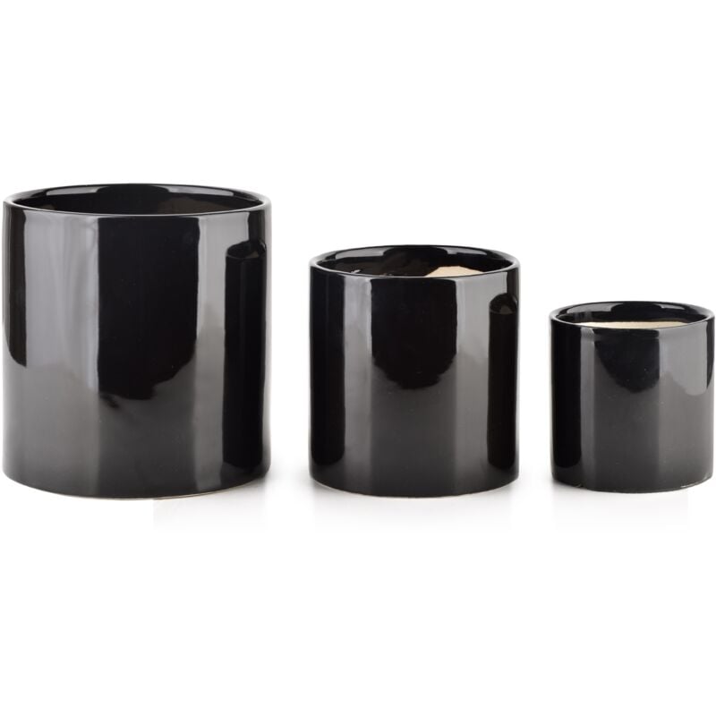 NEVA NOIR LOT DE 3 POTS xL:14Xh15 L:11.5Xh11.5 M:8.5Xh8.5cm