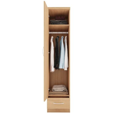 Nevada 1 Door 1 Drawer Wardrobe - L52 x W40 x H182.5 cm - Sonoma Oak Effect