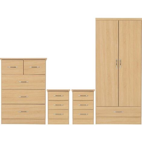 Nevada 2 Door 1 Drawer Wardrobe Bedroom Set - Sonoma Oak Effect