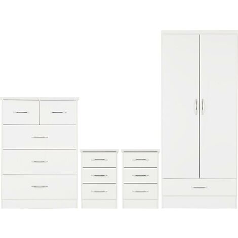 Nevada 2 Door 1 Drawer Wardrobe Bedroom Set - White Gloss