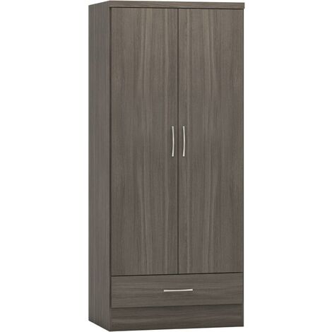 Nevada 2 Door 1 Drawer Wardrobe - L52 x W78 x H182.5 cm - Black Wood Grain