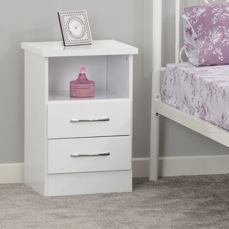 Nevada 2 Drawer Bedside Cabinet Chest Side Table Storage Unit - White Gloss