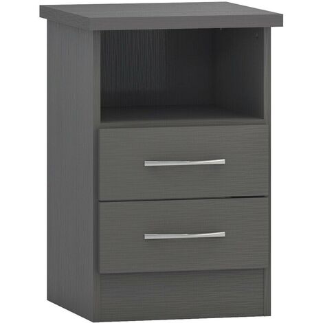 Nevada 2 Drawer Bedside - L40 x W40 x H61 cm - 3D Effect Grey
