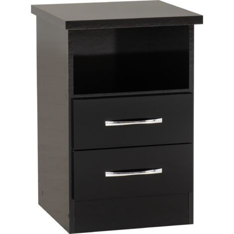 Nevada 2 Drawer Bedside - L40 x W40 x H61 cm - Black Gloss