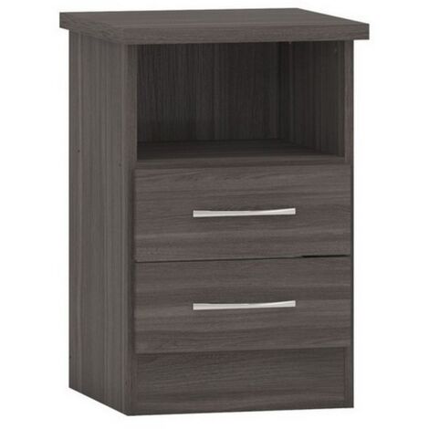 Nevada 2 Drawer Bedside - L40 x W40 x H61 cm - Black Wood Grain