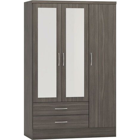Nevada 3 Door 2 Drawer Mirrored Wardrobe - L52 x W116 x H182.5 cm - Black Wood Grain