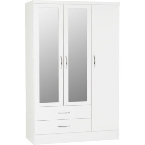 Elegant 3-Door Wardrobe with Mirror and Shelves in Black