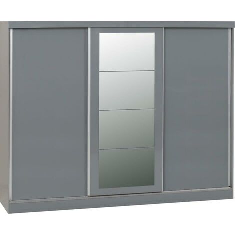 Nevada 3 Door Sliding Wardrobe - L62 x W242.5 x H194 cm - Grey Gloss