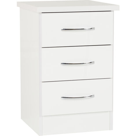 Nevada 3 Drawer Bedside Cabinet Chest Side Table Storage Unit - White Gloss