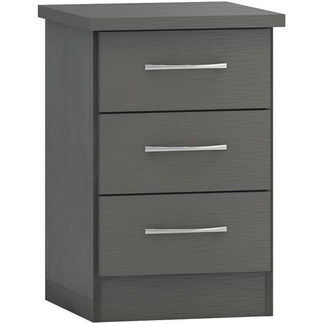 Nevada 3 Drawer Bedside - L40 x W40 x H61 cm - 3D Effect Grey